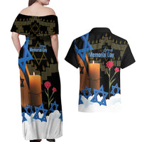 Israel Memorial Day Couples Matching Off Shoulder Maxi Dress and Hawaiian Shirt Red Everlasting Flower With Candle Light