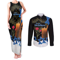 Israel Memorial Day Couples Matching Tank Maxi Dress and Long Sleeve Button Shirt Red Everlasting Flower With Candle Light