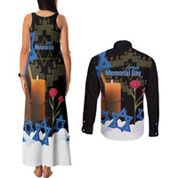 Israel Memorial Day Couples Matching Tank Maxi Dress and Long Sleeve Button Shirt Red Everlasting Flower With Candle Light