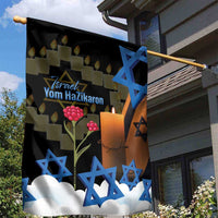 Israel Memorial Day Garden Flag Red Everlasting Flower With Candle Light