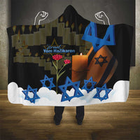 Israel Memorial Day Hooded Blanket Red Everlasting Flower With Candle Light