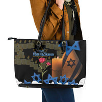 Israel Memorial Day Leather Tote Bag Red Everlasting Flower With Candle Light