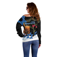 Israel Memorial Day Off Shoulder Sweater Red Everlasting Flower With Candle Light