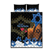 Israel Memorial Day Quilt Bed Set Red Everlasting Flower With Candle Light