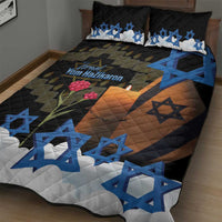 Israel Memorial Day Quilt Bed Set Red Everlasting Flower With Candle Light