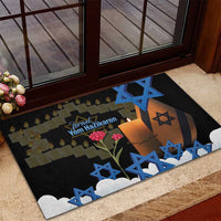 Israel Memorial Day Rubber Doormat Red Everlasting Flower With Candle Light