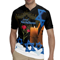Israel Memorial Day Rugby Jersey Red Everlasting Flower With Candle Light