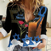Israel Memorial Day Women Casual Shirt Red Everlasting Flower With Candle Light
