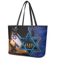 Yom HaZikaron Israel Leather Tote Bag We Will Always Remember Camouflage Style
