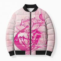 Personalized Louisiana Horse Racing Derby Bomber Puffer Jacket Magnolia Blossom Horseshoe Pastel Pink