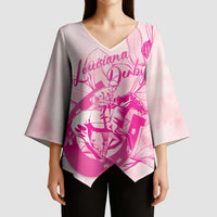 Personalized Louisiana Horse Racing Derby Kimono Sleeve Blouse Magnolia Blossom Horseshoe Pastel Pink