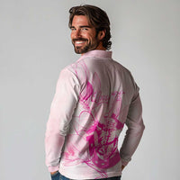 Personalized Louisiana Horse Racing Derby Long Sleeve Polo Shirt Magnolia Blossom Horseshoe Pastel Pink