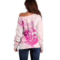 Personalized Louisiana Horse Racing Derby Off Shoulder Sweater Magnolia Blossom Horseshoe Pastel Pink