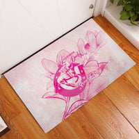 Personalized Louisiana Horse Racing Derby Rubber Doormat Magnolia Blossom Horseshoe Pastel Pink