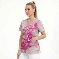Personalized Louisiana Horse Racing Derby Scrub Top Magnolia Blossom Horseshoe Pastel Pink