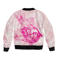 Personalized Louisiana Horse Racing Derby Sleeve Zip Bomber Jacket Magnolia Blossom Horseshoe Pastel Pink