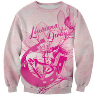 Personalized Louisiana Horse Racing Derby Sweatshirt Magnolia Blossom Horseshoe Pastel Pink