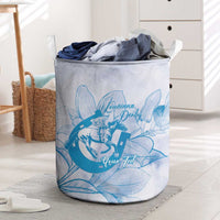 Personalized Louisiana Horse Racing Derby Laundry Basket Magnolia Blossom Horseshoe Pastel Blue