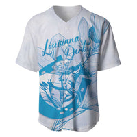 Personalized Louisiana Horse Racing Derby Baseball Jersey Magnolia Blossom Horseshoe Pastel Blue