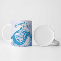 Personalized Louisiana Horse Racing Derby Ceramic Mug Magnolia Blossom Horseshoe Pastel Blue