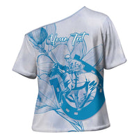 Personalized Louisiana Horse Racing Derby Cross Shoulder Shirt Magnolia Blossom Horseshoe Pastel Blue