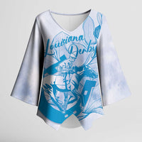 Personalized Louisiana Horse Racing Derby Kimono Sleeve Blouse Magnolia Blossom Horseshoe Pastel Blue