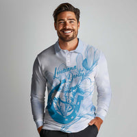 Personalized Louisiana Horse Racing Derby Long Sleeve Polo Shirt Magnolia Blossom Horseshoe Pastel Blue