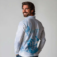 Personalized Louisiana Horse Racing Derby Long Sleeve Polo Shirt Magnolia Blossom Horseshoe Pastel Blue