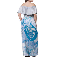 Personalized Louisiana Horse Racing Derby Off Shoulder Maxi Dress Magnolia Blossom Horseshoe Pastel Blue