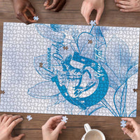 Personalized Louisiana Horse Racing Derby Puzzle Magnolia Blossom Horseshoe Pastel Blue