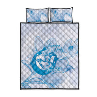 Personalized Louisiana Horse Racing Derby Quilt Bed Set Magnolia Blossom Horseshoe Pastel Blue