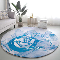 Personalized Louisiana Horse Racing Derby Round Carpet Magnolia Blossom Horseshoe Pastel Blue