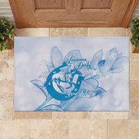 Personalized Louisiana Horse Racing Derby Rubber Doormat Magnolia Blossom Horseshoe Pastel Blue