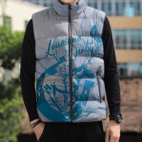 Personalized Louisiana Horse Racing Derby Sleeveless Puffer Jacket Magnolia Blossom Horseshoe Pastel Blue