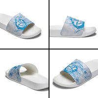Personalized Louisiana Horse Racing Derby Slide Sandals Magnolia Blossom Horseshoe Pastel Blue