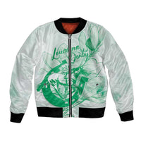 Personalized Louisiana Horse Racing Derby Bomber Jacket Magnolia Blossom Horseshoe Pastel Green