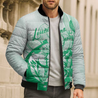 Personalized Louisiana Horse Racing Derby Bomber Puffer Jacket Magnolia Blossom Horseshoe Pastel Green