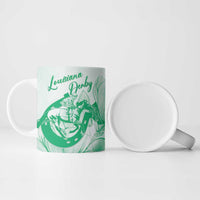 Personalized Louisiana Horse Racing Derby Ceramic Mug Magnolia Blossom Horseshoe Pastel Green