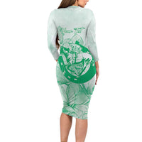 Personalized Louisiana Horse Racing Derby Long Sleeve Bodycon Dress Magnolia Blossom Horseshoe Pastel Green