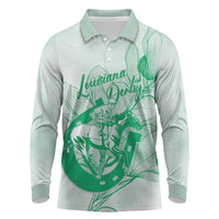 Personalized Louisiana Horse Racing Derby Long Sleeve Polo Shirt Magnolia Blossom Horseshoe Pastel Green