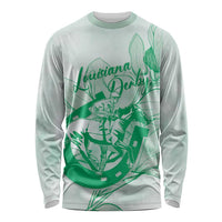 Personalized Louisiana Horse Racing Derby Long Sleeve Shirt Magnolia Blossom Horseshoe Pastel Green