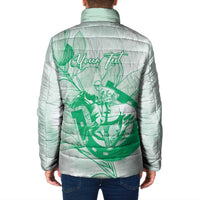 Personalized Louisiana Horse Racing Derby Padded Jacket Magnolia Blossom Horseshoe Pastel Green