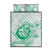 Personalized Louisiana Horse Racing Derby Quilt Bed Set Magnolia Blossom Horseshoe Pastel Green