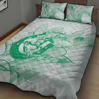 Personalized Louisiana Horse Racing Derby Quilt Bed Set Magnolia Blossom Horseshoe Pastel Green