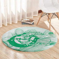 Personalized Louisiana Horse Racing Derby Round Carpet Magnolia Blossom Horseshoe Pastel Green