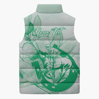 Personalized Louisiana Horse Racing Derby Sleeveless Puffer Jacket Magnolia Blossom Horseshoe Pastel Green