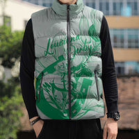 Personalized Louisiana Horse Racing Derby Sleeveless Puffer Jacket Magnolia Blossom Horseshoe Pastel Green