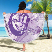 Personalized Louisiana Horse Racing Derby Beach Blanket Magnolia Blossom Horseshoe Pastel Purple