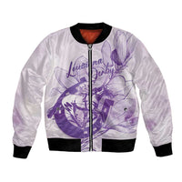 Personalized Louisiana Horse Racing Derby Bomber Jacket Magnolia Blossom Horseshoe Pastel Purple