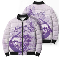 Personalized Louisiana Horse Racing Derby Bomber Puffer Jacket Magnolia Blossom Horseshoe Pastel Purple